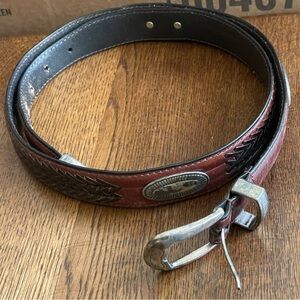 Men’s FOSSIL Sz 38 / Braided Leather Brown Belt Silver Hardware / Two-Tone Brown